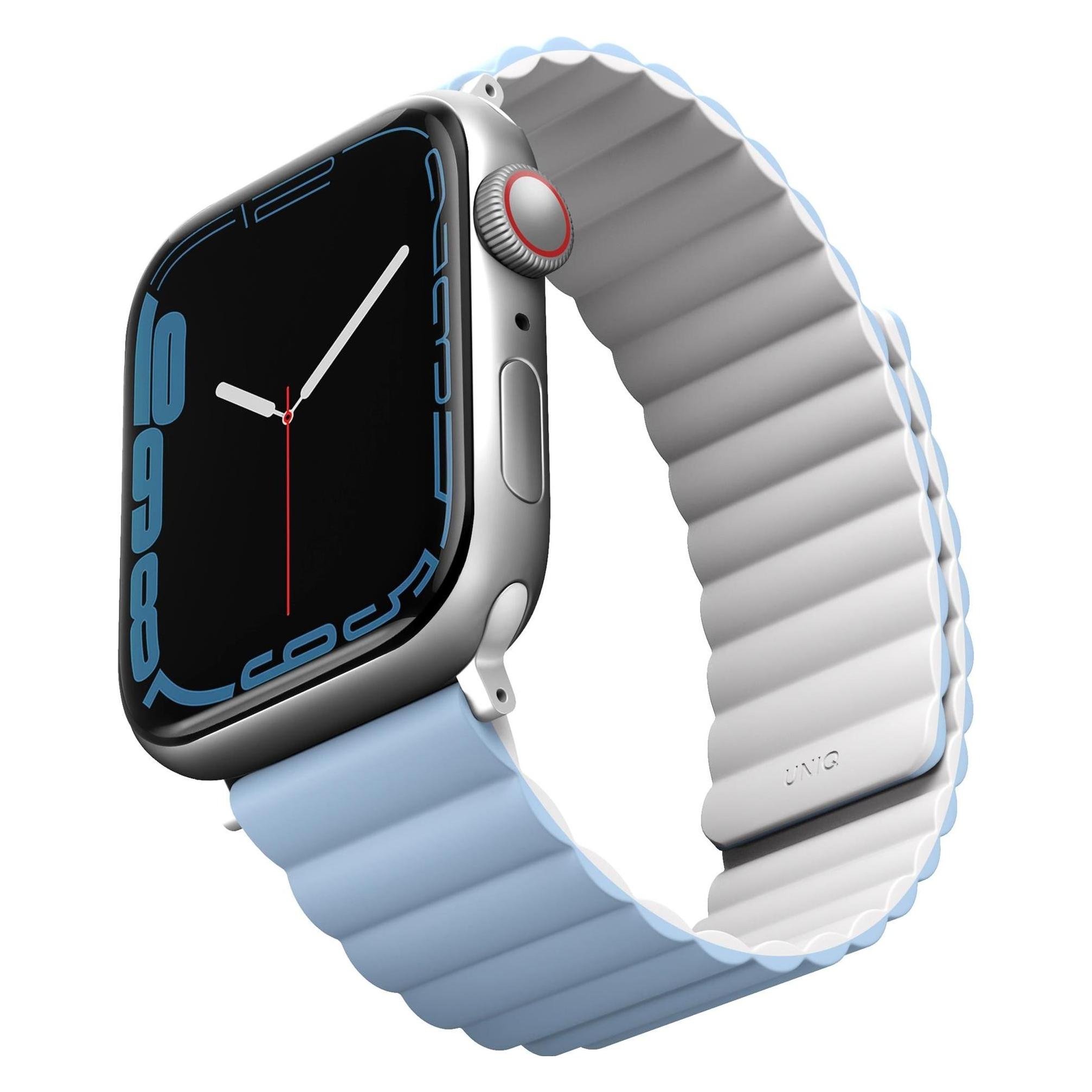 Uniq pasek Revix Apple Watch Series 1/2/3/4/5/6/7/8/SE/SE2 38/40/41mm. Reversible Magnetic biały-nie (40 mm, Silicone, Stainless Steel) (UNIQ-41MM-REVWHTBLU)