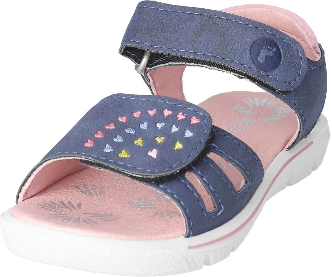 Sandale RICOSTA "Sarah", Mädchen, Gr. 32, blau (nautic), Lederimitat, bestickt, Schuhe Sandale, Sommerschuh mit Stickerei, Grössenschablone zum Download nautic 32