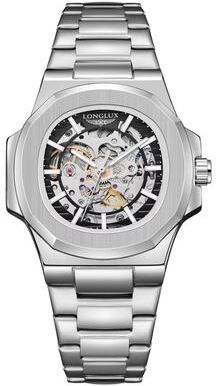 Inspired Finds LONGLUX Prestige Automatic Skeleton Watch For Men silver Black
