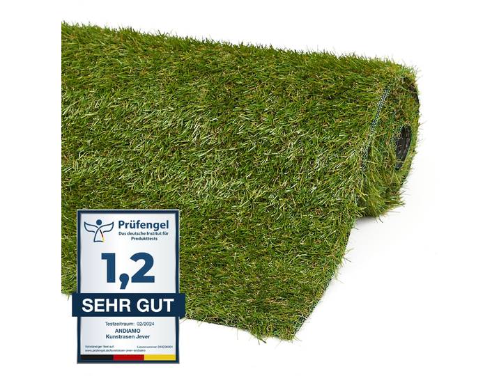 Kunstrasen ANDIAMO Rasenteppich Jever, Gesamthöhe ca. 22 mm , grün, B:200cm L:100cm, Polyethylen (PE), Polypropylen (PP), Teppiche, Kunstrasen, natürliche Optik, mit Drainagefunktion, für Balkon, Terrasse & Garten