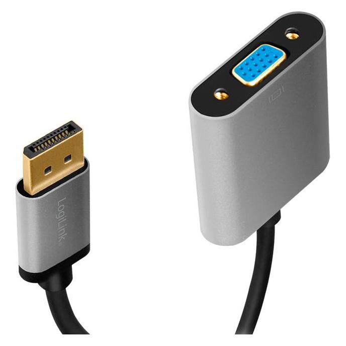 LogiLink CDA0109 DisplayPort Adapter DP/M to VGA/F,1080p/60Hz, alu, black/grey, 0.15 m (DisplayPort, VGA) (CDA0109)