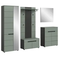 GARDEROBE-SET Salbei und Grau, Garderobe 5-teilig, 255 x 190 cm, Soft-Close, Cooper