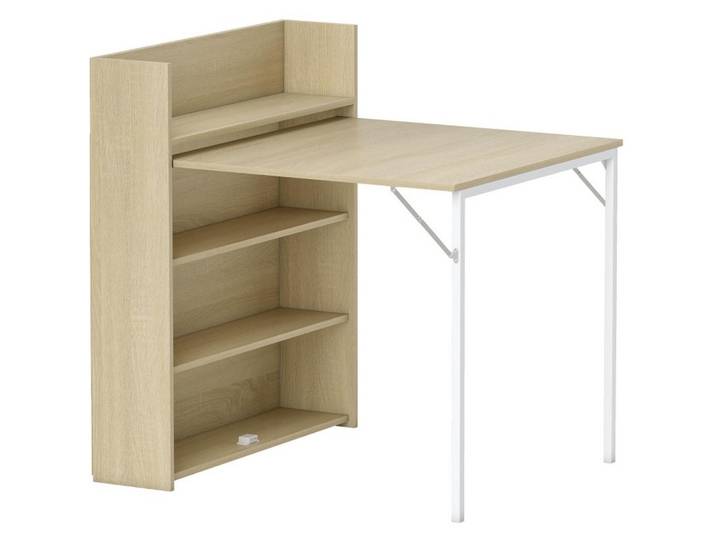 Modfu Esstisch aus Holz 78,5x91x93 cm Eichefarben klappbar mit 3 Regalfächern im Industriedesign, 78.5x93x91 cm, Esszimmer, Esstische
