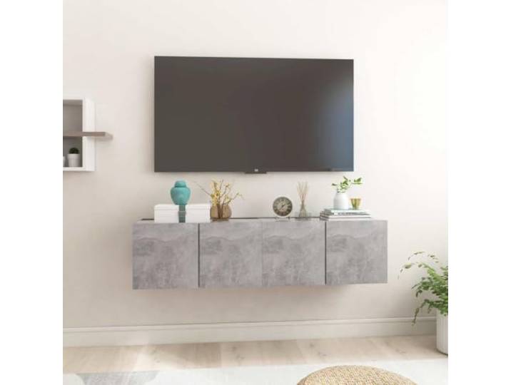 HEFZGDB TV-Hängeschränke 2 STK. Betongrau 60x30x30 cm - Wandmontage Schrank-Set mit Zwei Fächern für Aufbewahrung, Modernes Design Wohnzimmer Regal, Stauraum Lösung