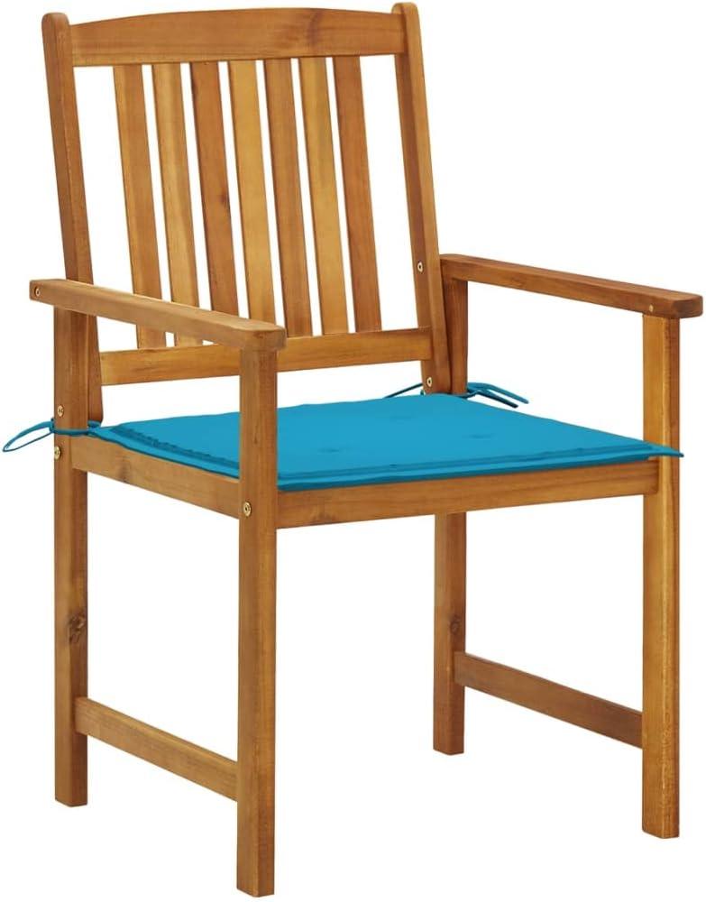 4 Gartenstühle aus massivem Akazienholz mit Kissen, Latten-Design für rustikalen Charme, stabile Konstruktion, Sitzkissen mit Befestigungsschnüren, max. 110 kg je Sitzplatz