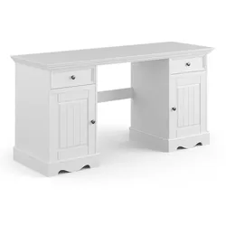 Landhaus Schreibtisch weiss aus Kiefer Massivholz zwei Schubladen