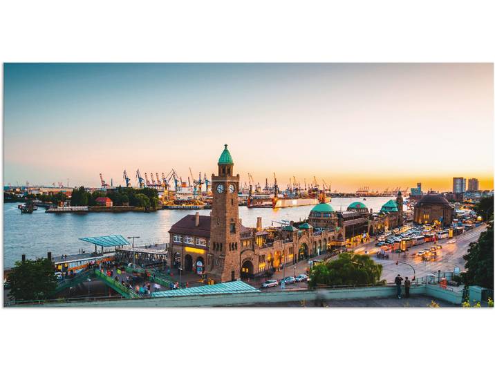 Wandbild ARTLAND Hamburg Hafen und Landungsbrücken , beige (farbe bild(er): naturfarben), B:150cm H:75cm, Bilder, Wandbild, als Alubild, Leinwandbild, Poster in verschied. Grössen