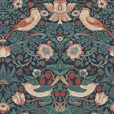William Morris at Home William Morris Strawberry Thief Deep Blue Wallpaper