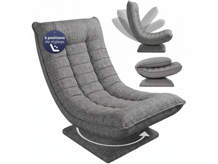 CASARIA Fauteuil tout confort pivotant 360 degrés gris