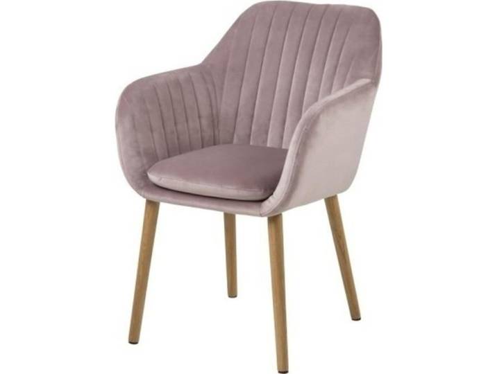 Chaise rembourrée - SELSEY - ELIDI - velours rose poudré - pieds bois - avec accoudoirs