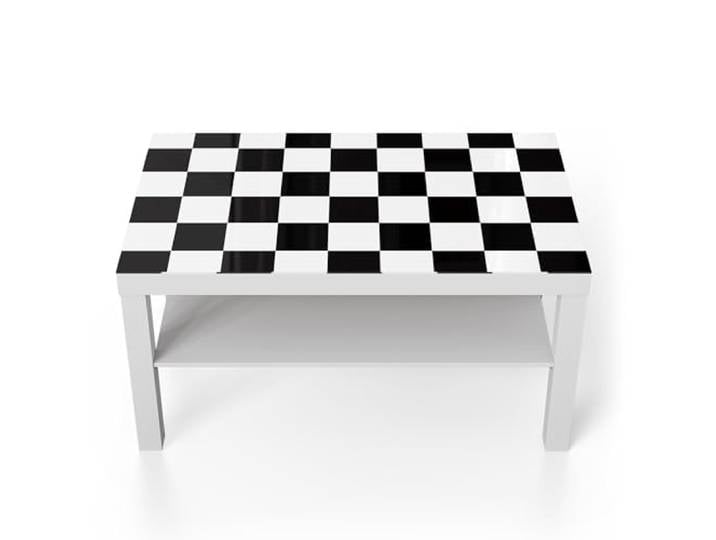 DEQORI Glastisch weiß groß 90x50 cm Motiv Schachbrett Illusion ausgefallener Beistelltisch aus Glas Hochglanz Couchtisch fürs Wohnzimmer moderner Couch Tisch mit Design