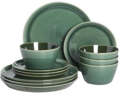 Gibson Elite 12 Piece (Service for 4) Fern Canyon Reactive Glaze Modern Coupe Dishes Stoneware Dinnerware Set - Glossy Green