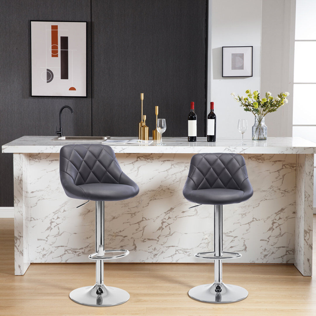 WOLTU Swivel Upholstered Faux Leather Adjustable Height Bar Stool Grey 2