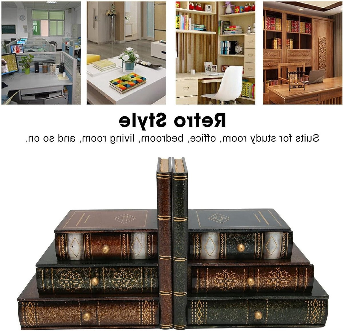 Dailygoods Boekensteun Retro Stijl met 3 Lades