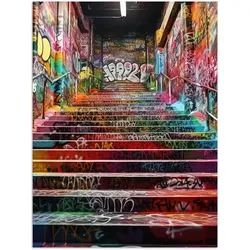 POSTER Treppe - Graffiti - Farben - Kunst Deko Wohnzimmer 60x80 cm