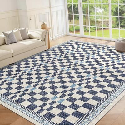 Garvee Modern Geometric Checkered Border Area Rug