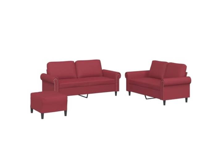 Coespram 3-tlg. Sofagarnitur mit Hocker und Kissen Weinrot Kunstleder Elegante Couchgarnitur fürs Wohnzimmer: Bequeme Schaumstoff-Polsterung, pflegeleichte Oberfläche und stabiles Metallgestell.