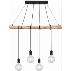 Hängeleuchte Pendellampe Esstischleuchte Hängelampe Holzbalken höhenverstellbar, natur schwarz, verstellbar Wickeln der Kabel, 4x E27, LxBxH 90x7x120 cm