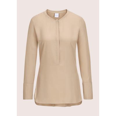 Hemdbluse MADELEINE "Seidenhemd Luxuriöse Bluse mit kragenlosem Design", Damen, Gr. 36, beige (cappuccino), Obermaterial: 100% Seide silk., Modern, Blusen Hemdbluse