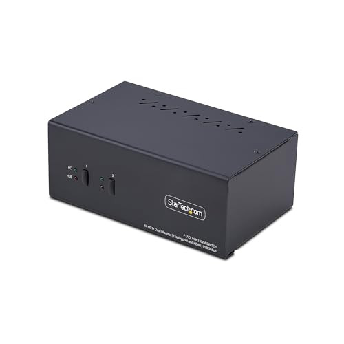 StarTech KVM-schakelaar met 2 poorten voor dubbele monitoren, DisplayPort & HDMI, 4K 60Hz, USB 3.0