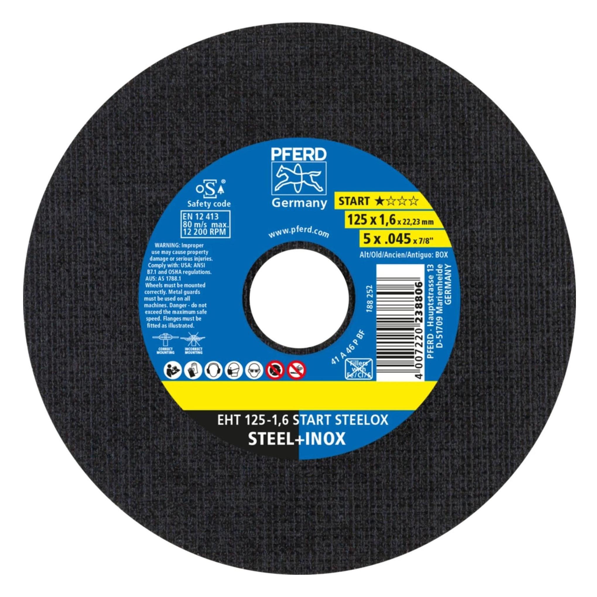 Pferd Trennscheibe STEELOX BOX D125x1,6mm gerade INOX Bohrung 22,23 mm (69121069)