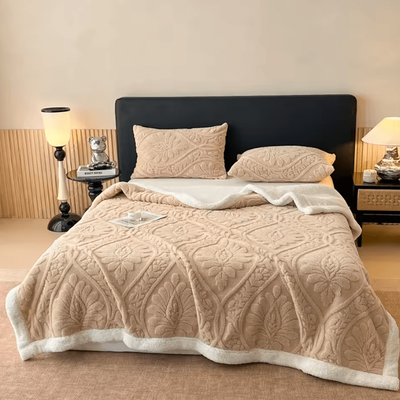 Inspire Curations Jacquard Double Layer Plush Winter Blanket coffee 120x200cm 3 Pcs Set