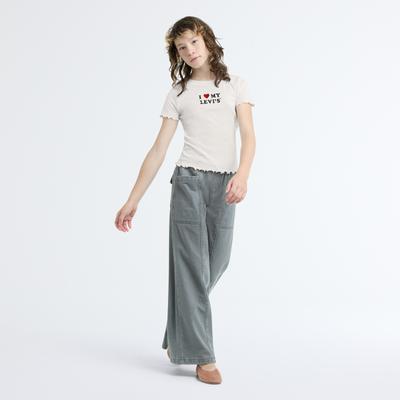 Kurzarmshirt LEVI'S KIDS "LVG I HEART MY LEVIS TOP", Mädchen, Gr. 6 (116), weiß (levi's egret), Jersey, Obermaterial: 60% Baumwolle, 40% Polyester, bedruckt, normal, Rundhals, gewellter Abschluss, Shirts, mit Statement-Print - for Girls