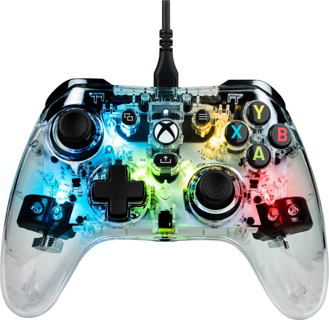 Nacon EVOL-X Pro Light Gamepad voor PC, Xbox One en Xbox Series S/X met terugknop en USB-kabel in rood/groen/blauw