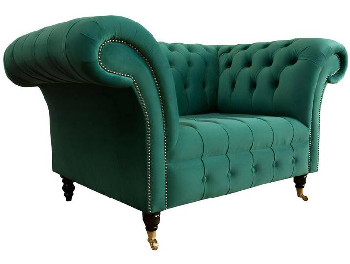 Xlmoebel Chesterfield-Sessel Grüner Chesterfield-Sessel mit edlem Textilbezug und Komfortpolster (1-St., Chesterfield Sessel), Hergestellt in Europa
