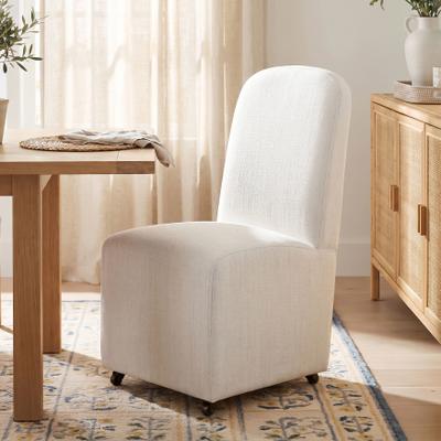 Furniture of America Valea French Fabric Fully Upholstered Dining Chair with Casters and Arched Top Edge Back