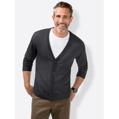 Cardigan MARCO DONATI, Herren, Gr. 52, grau (anthrazit, meliert), 100% Schurwolle, unifarben, Strickjacken