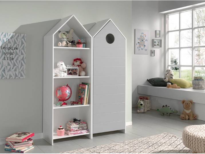 Natur24 Kinderkleiderschrank Set CASAMI 2-tlg Schrank und Regal MDF
