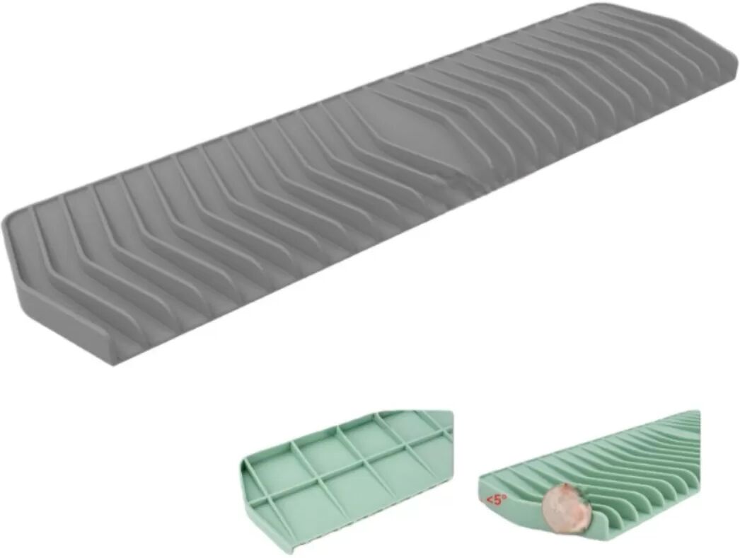 INF 35cm Silikon Abtropfmatte mit Gefälle für Spüle - Automatische Wasserablaufunterlage Grau