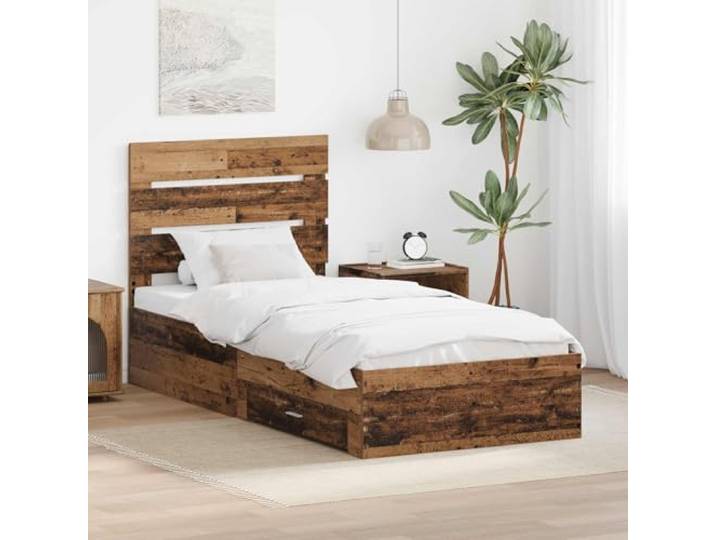 RJPLMFV Bettgestell, Holz, antik, 100 x 200 cm Mit Kopfteil, Aufbewahrungsschubladen, minimalistisches Design, Holz aus Technik
