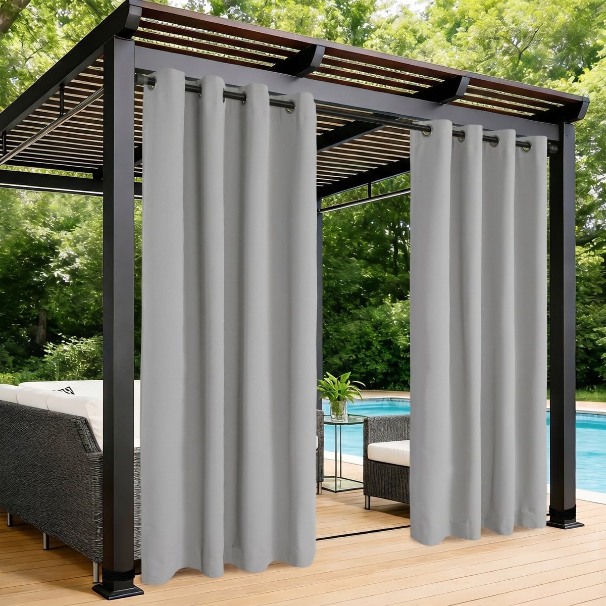 MUPOO Extra breed waterdicht verduisterend buitengordijn met ringen, lichtgrijs, 180 x 274 cm
