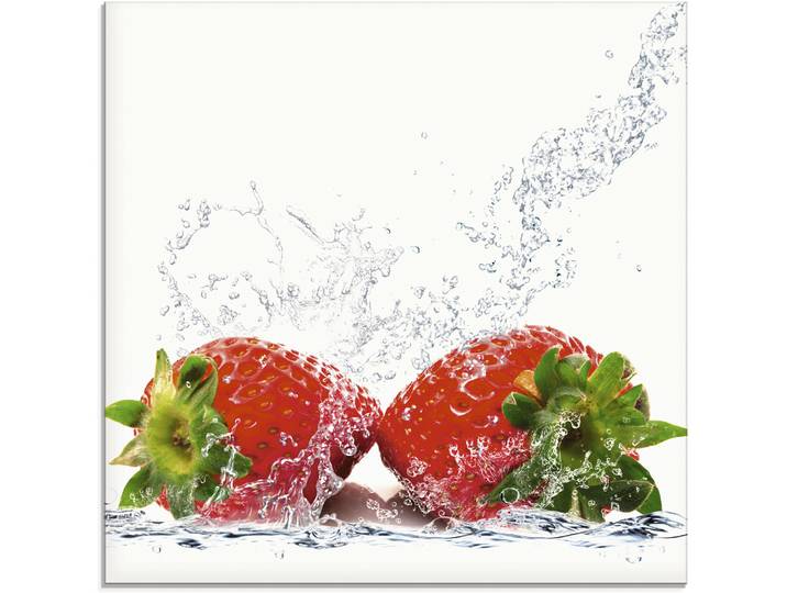 Glasbild ARTLAND Erdbeeren mit Spritzwasser , rot (farbe bild(er): rot), B:20cm H:20cm, Bilder, Glasbild, in verschiedenen Grössen