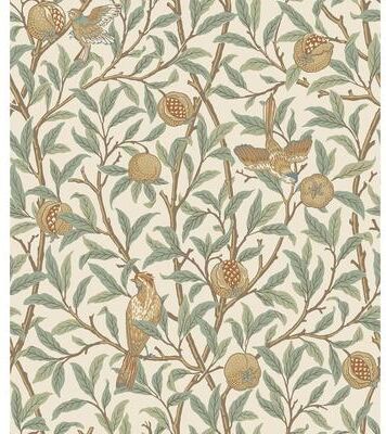Morris & Co. Bird and Pomegranate Linen and Sage Peel and Stick Wallpaper