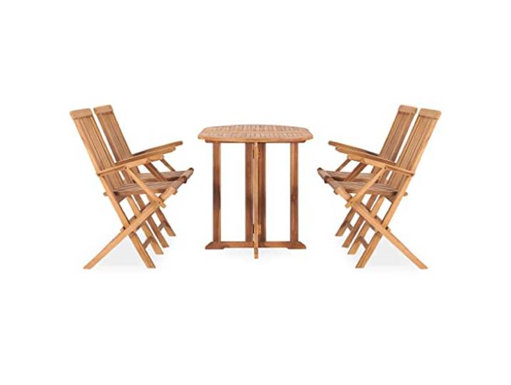 PUGYNBK Garten-Esszimmer-Set, zusammenklappbar, 5-teilig, Massivholz, Teakholz