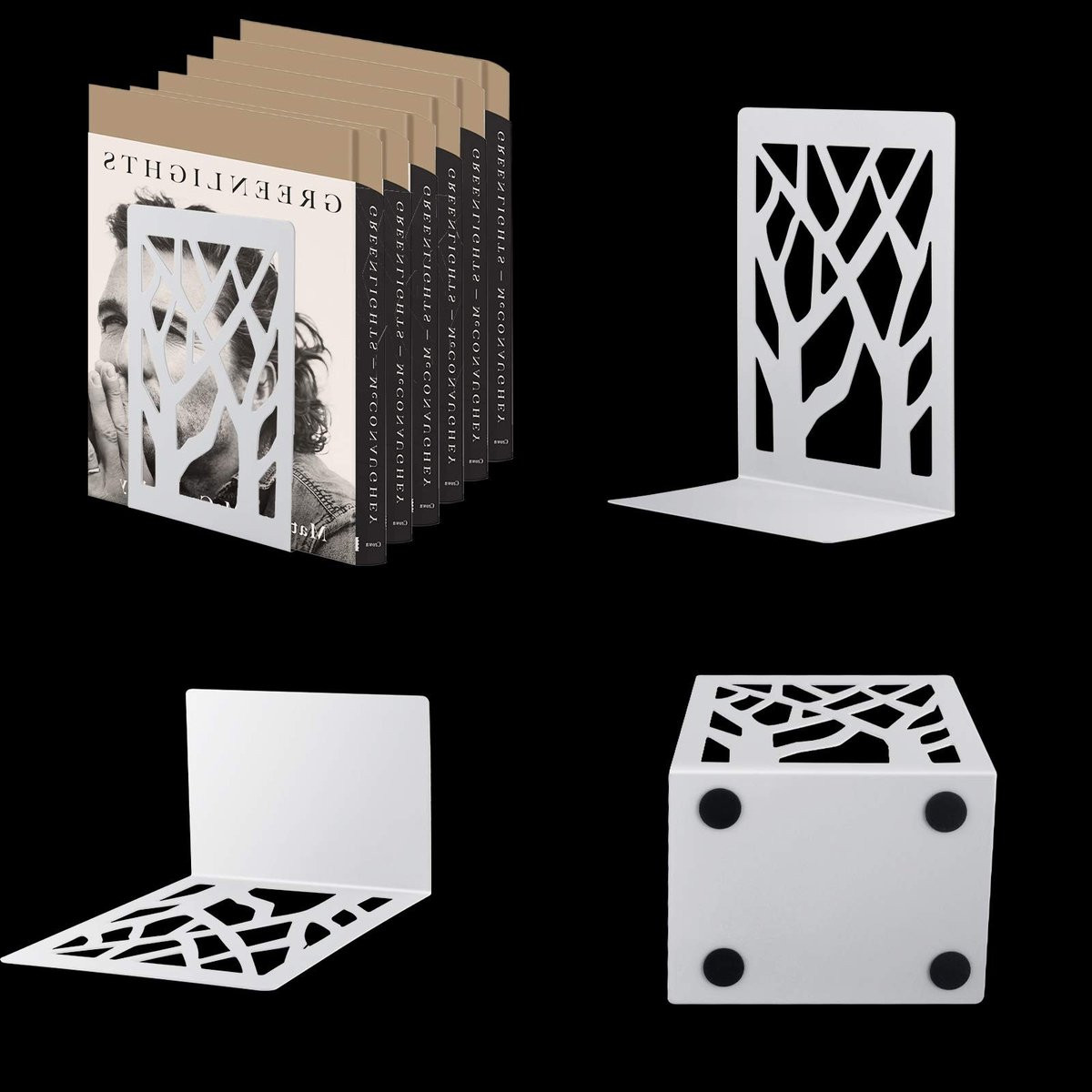 Dailygoods Boekensteunen Antislip - 2 stuks - Wit metaal