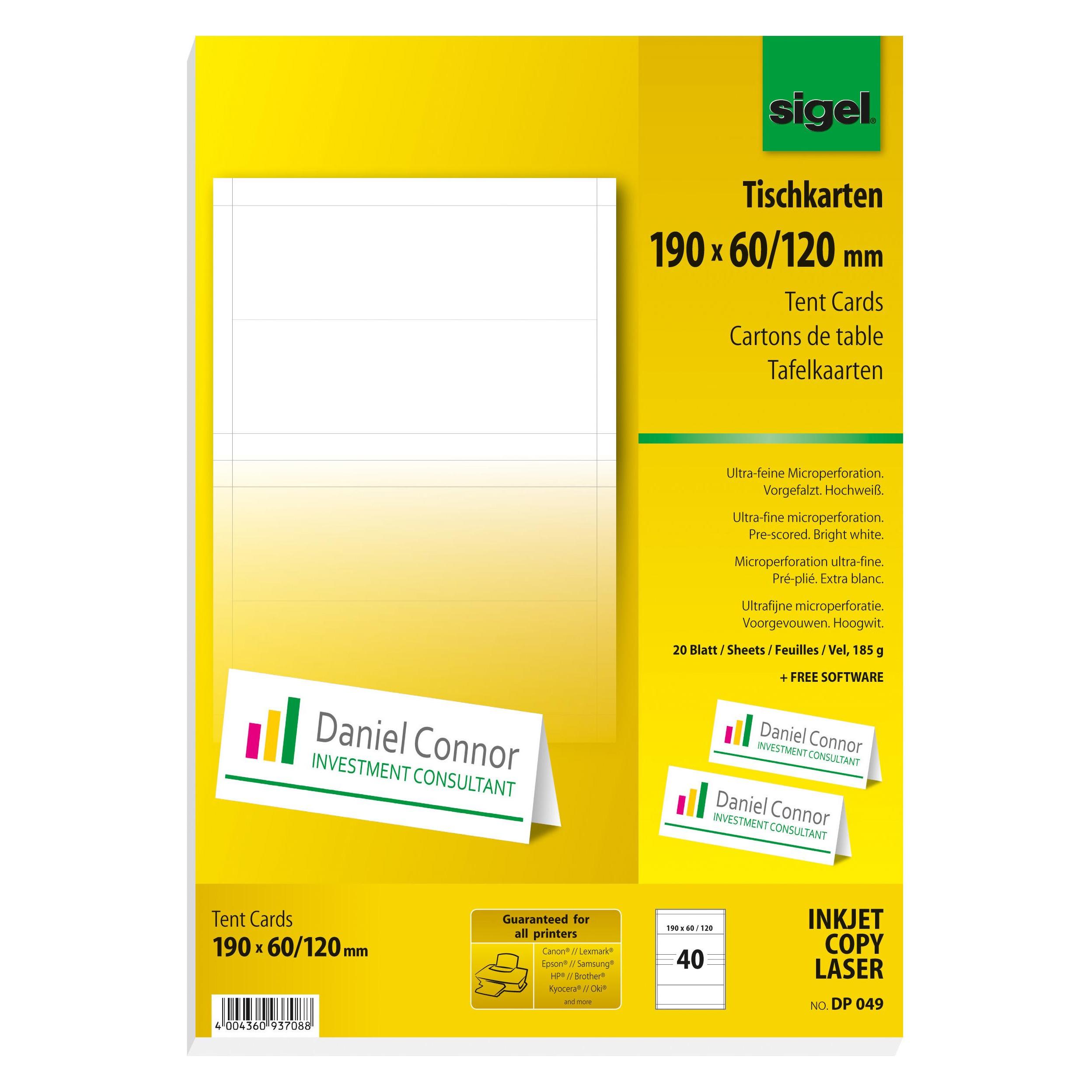 Sigel Tischkarten (A4, 185 g/m²) (DP049)