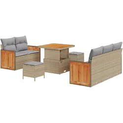 vidaXL 8-teiliges Garten Sofaset mit Kissen Beige Poly-Rattan Akazie