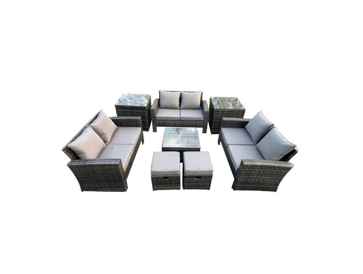 Fimous Gartensofa Hohe Rückenlehne Polyrattan Dunkelgrau 8-Sitzer, Metall, quadratisch, Gartenmöbel, Gartengarnituren, Gartenmöbel-Sets