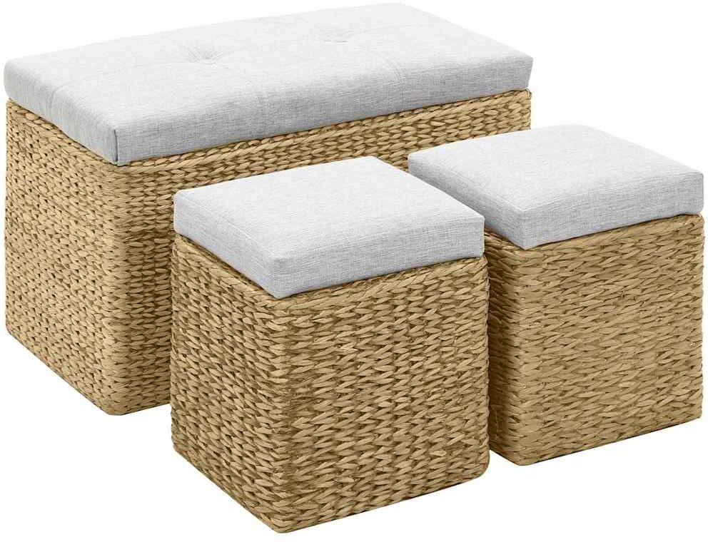 vidaXL Banc avec 2 poufs Jacinthe d'eau Gris