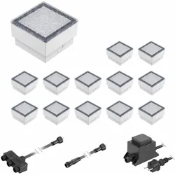 ledscom.de LED Pflaster-Stein Gorgon Boden-Einbauleuchte für außen, 10x10cm, 12V, warm-weiß 13er Set