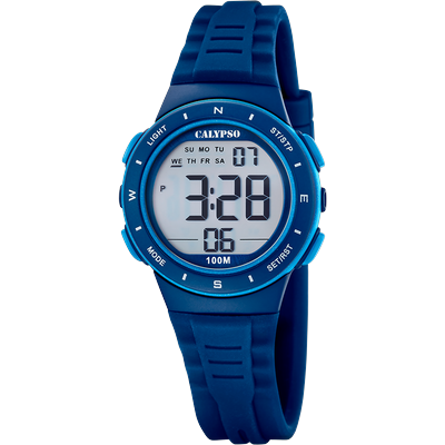 Chronograph CALYPSO WATCHES "Junior Collection", blau (dunkelblau), Armbanduhren, Kinder, dunkelblau, Chronograph, Quarzuhr, Armbanduhr, Silikonarmband, digital, Tag, Wochentag, Monat