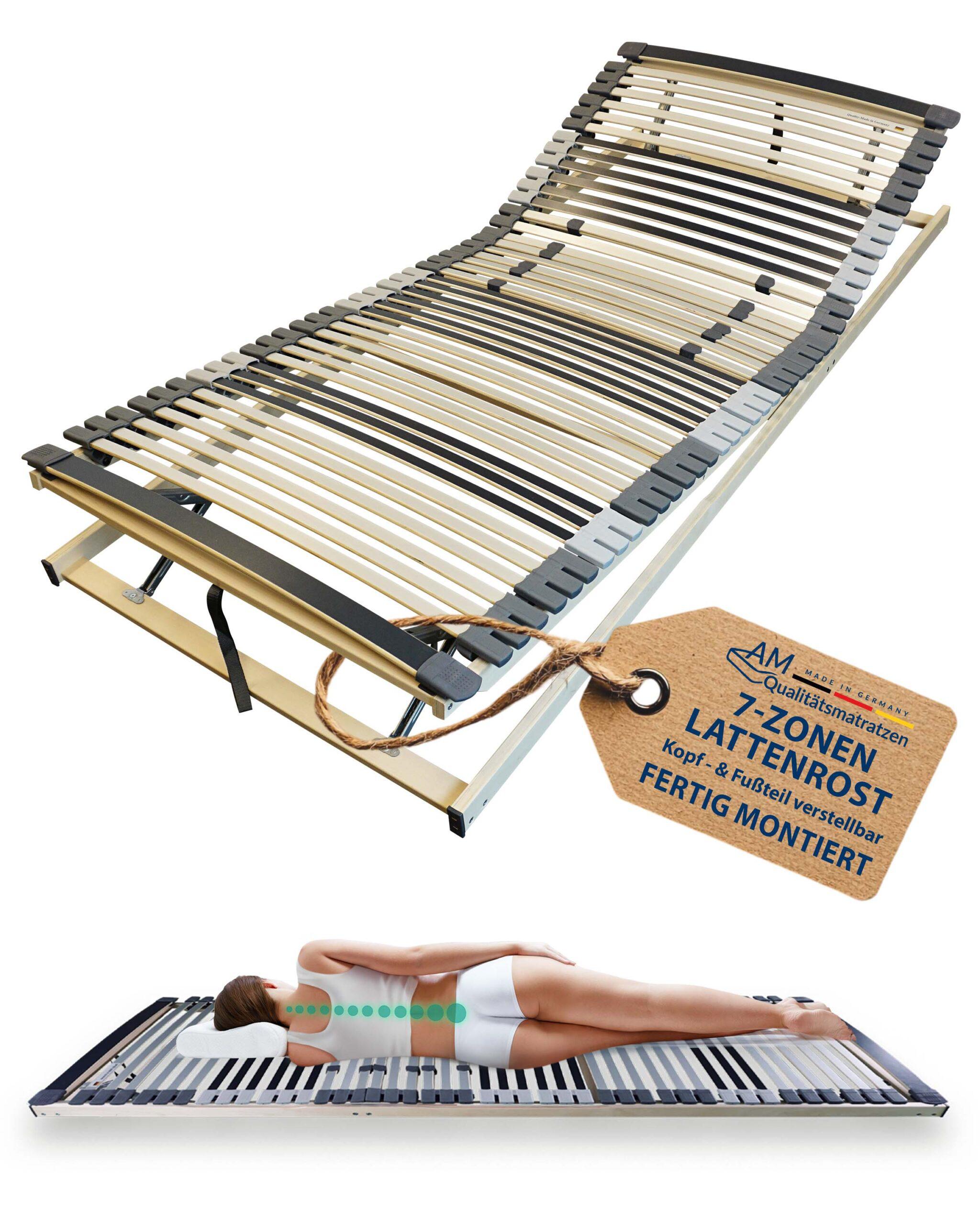 AM Qualitätsmatratzen | Ergonomischer 7-Zonen Lattenrost 100 x 200 cm, Kopf- & Fußteil verstellbar, gebrauchsfertig geliefert
