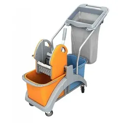 AquaSplast Doppelfahreimer 2.20 TS orange blau  inkl. 2 x 20 L Eimer, Presse, Standarddeichsel, Abfallsack