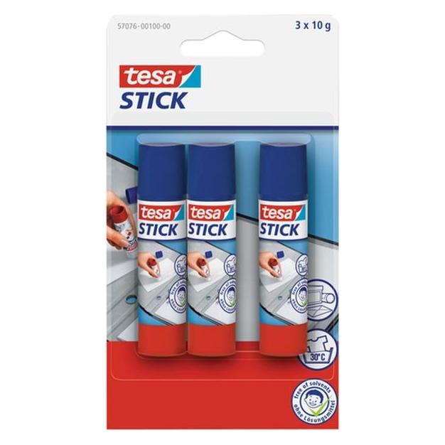 tesa 3x Klebestift ecoLogo, geruchsneutraler Klebstick für Papier / Pappe (30 g, 3x) (57076-00100-05)