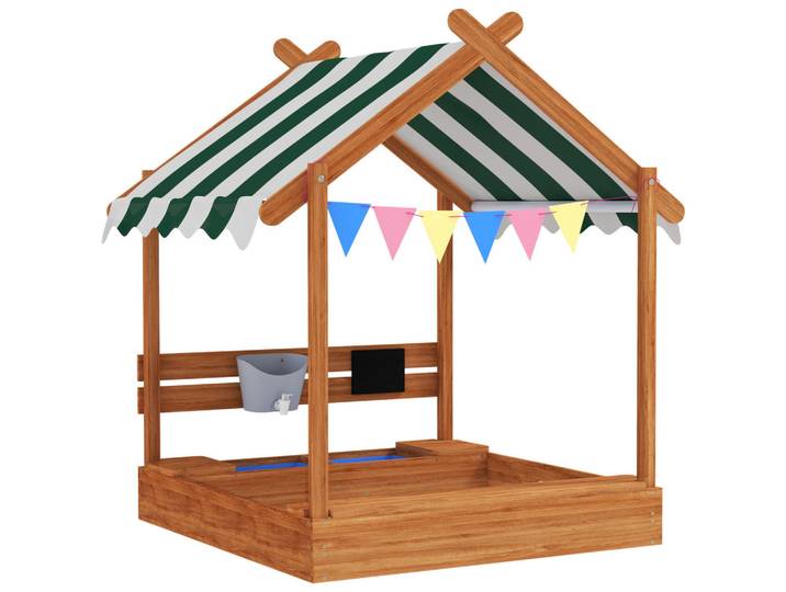 Outsunny Sandkasten mit Dach, Sandkiste aus Holz mit Sitzplatz, Spielhaus für 3-7 Jahre, Orange, 116x146x124 cm, Freizeit & Co, Gartenspielzeug, Sandkästen