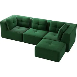 Merax 3-Sitzer Modulares Sofa mit Hocker, Cloud Sofa Cord rahmenlos, Lounge Sofa bodennah, mit breiten Armlehnen, Grün